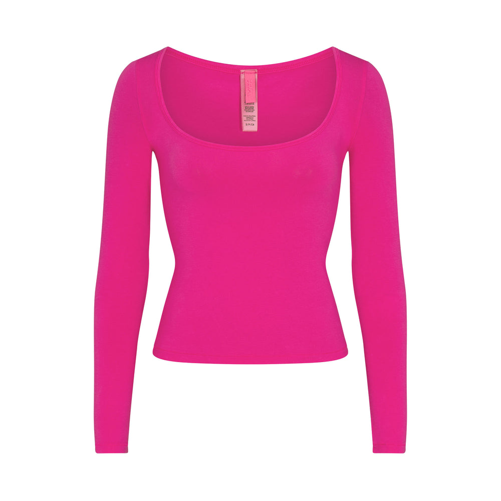 Skims NEW VINTAGE SCOOP LONG SLEEVE T-shirt Fuchsie | 56QFZUPOA