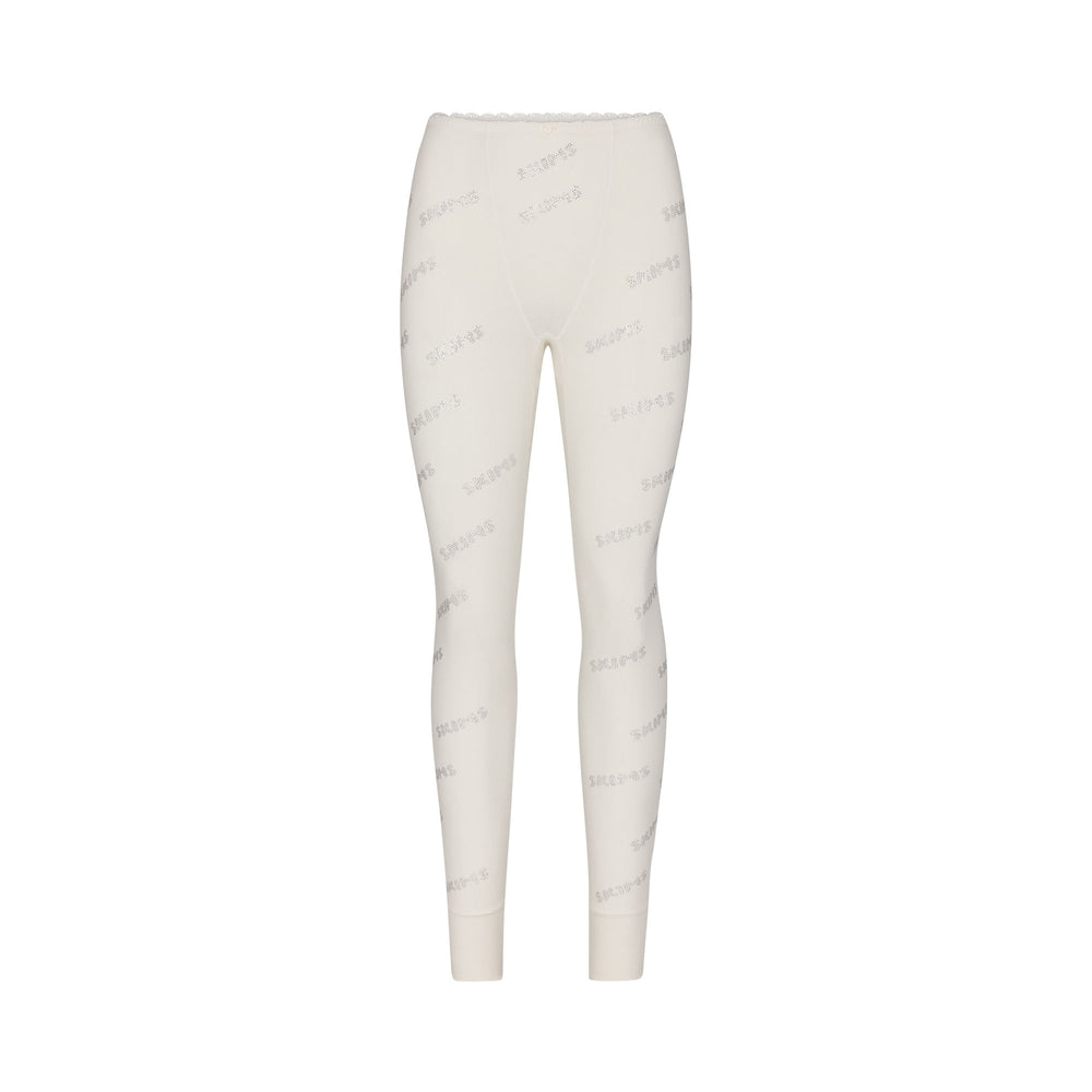 Skims RHINESTONE LOGO POINTELLE Leggings Wit | 14BMYOZAX