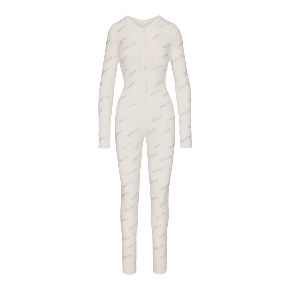 Skims RHINESTONE LOGO POINTELLE Onesie Wit | 45PSBZWMQ