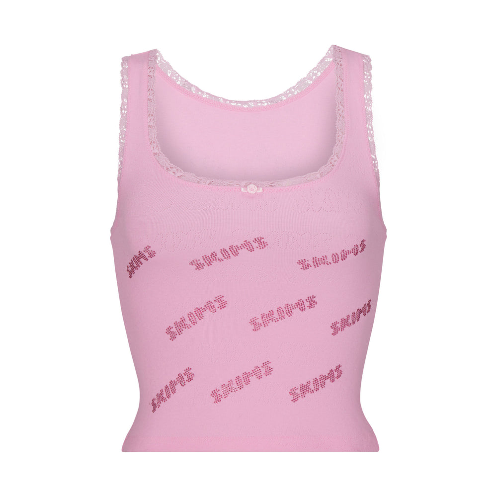 Skims RHINESTONE LOGO POINTELLE Tank Roze | 14IATSDVE