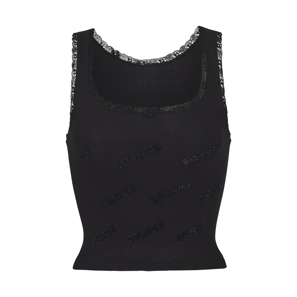Skims RHINESTONE LOGO POINTELLE Tank Zwart | 08EMRLFKT