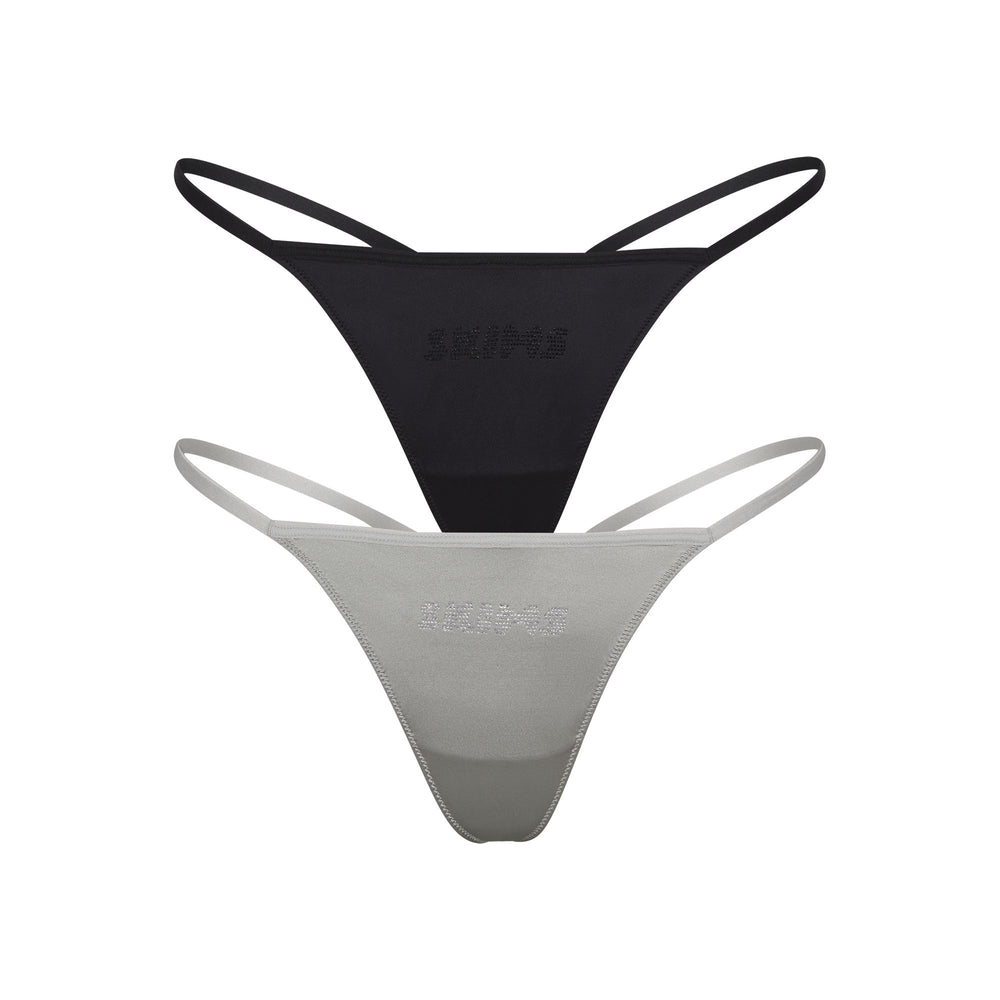 Skims RHINESTONE STRETCH SATIN STRING PACK Thong Zwart | 35SBLRDWG