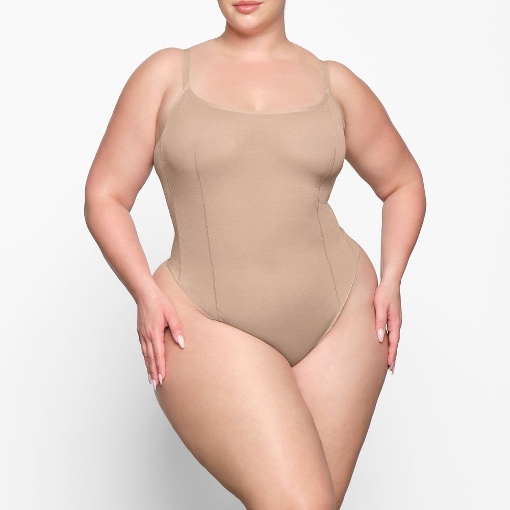 Skims SHEER SCULPT THONG Bodysuit Beige | 80LUETQRW