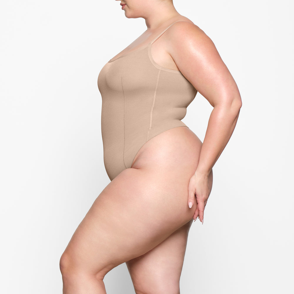 Skims SHEER SCULPT THONG Bodysuit Beige | 80LUETQRW