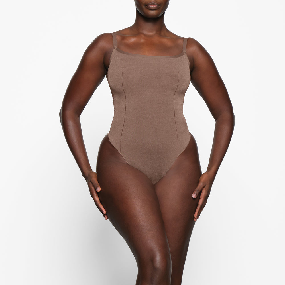 Skims SHEER SCULPT THONG Bodysuit Bruin | 48RWDUPCQ