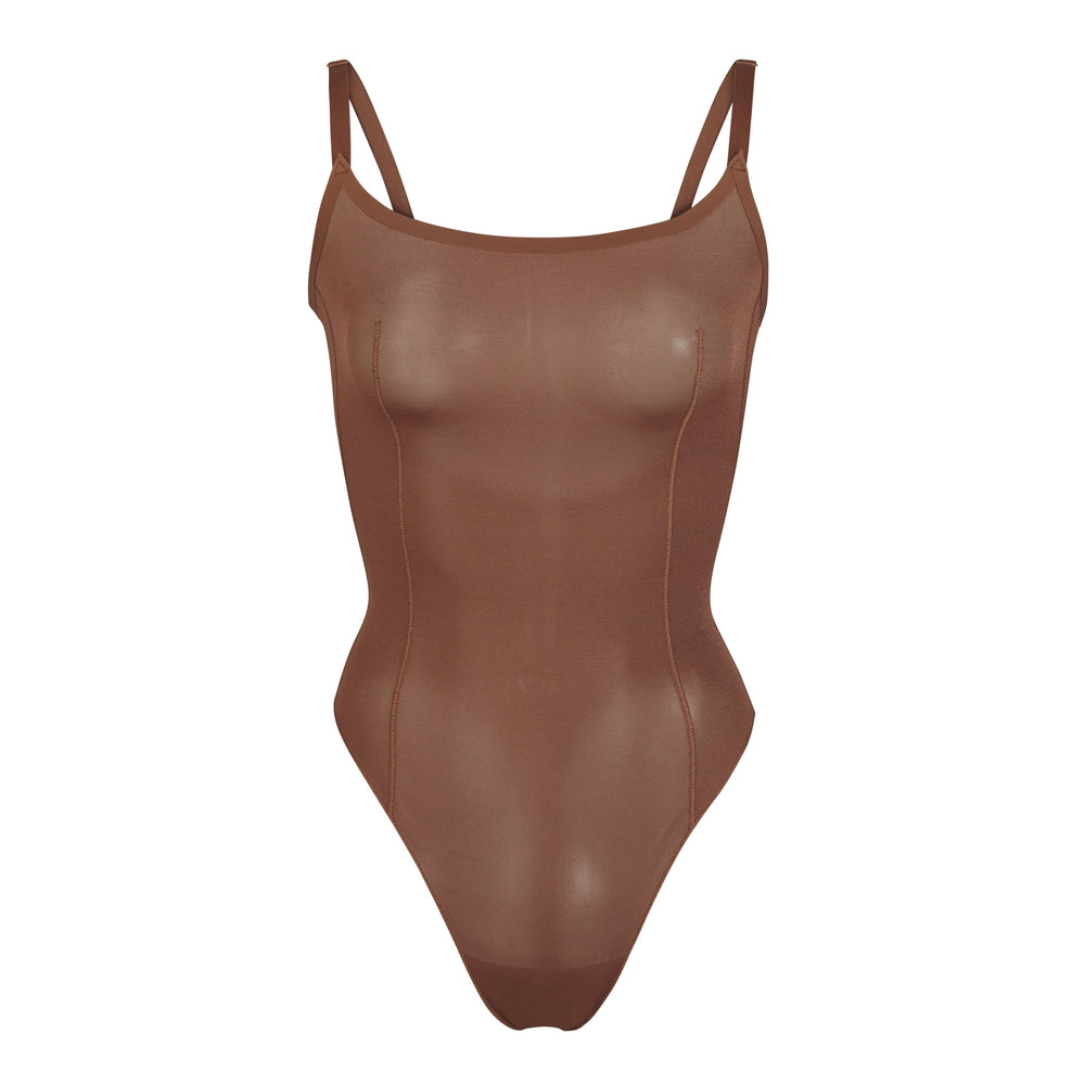 Skims SHEER SCULPT THONG Bodysuit Bruin | 48RWDUPCQ