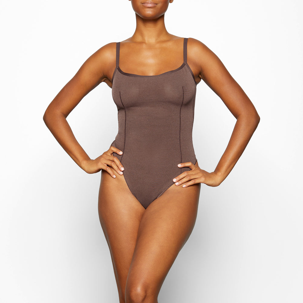 Skims SHEER SCULPT THONG Bodysuit Chocola | 75JOFPXRW