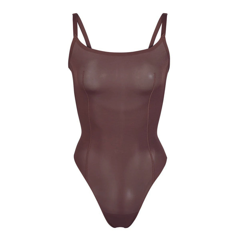Skims SHEER SCULPT THONG Bodysuit Chocola | 75JOFPXRW