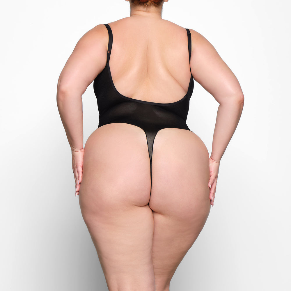 Skims SHEER SCULPT THONG Bodysuit Zwart | 63YLXQSNV