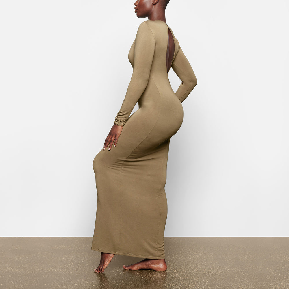 Skims SMOOTH LOUNGE LONG SLEEVE OPEN BACK Jurk Khaki | 36WICYHOB