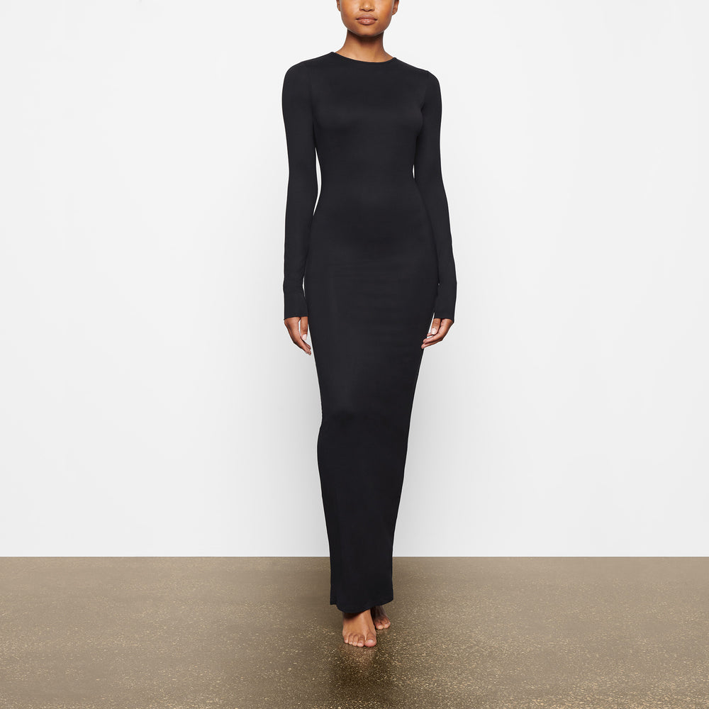 Skims SMOOTH LOUNGE LONG SLEEVE OPEN BACK Jurk Zwart | 85DZICXLS