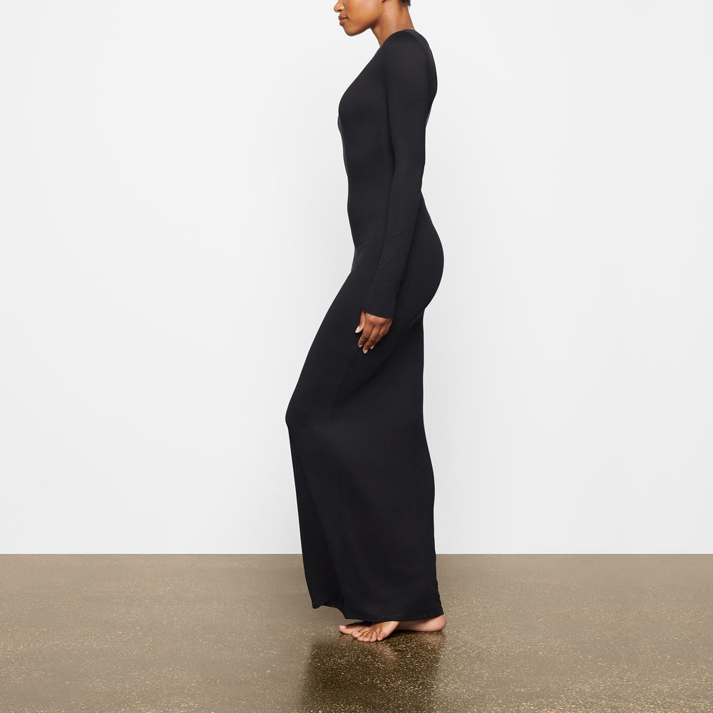 Skims SMOOTH LOUNGE LONG SLEEVE OPEN BACK Jurk Zwart | 85DZICXLS