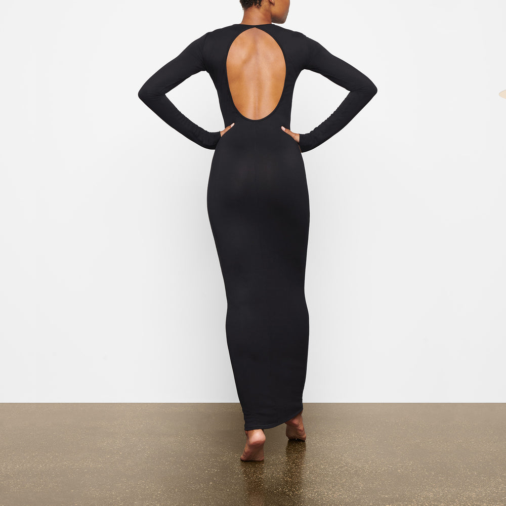 Skims SMOOTH LOUNGE LONG SLEEVE OPEN BACK Jurk Zwart | 85DZICXLS