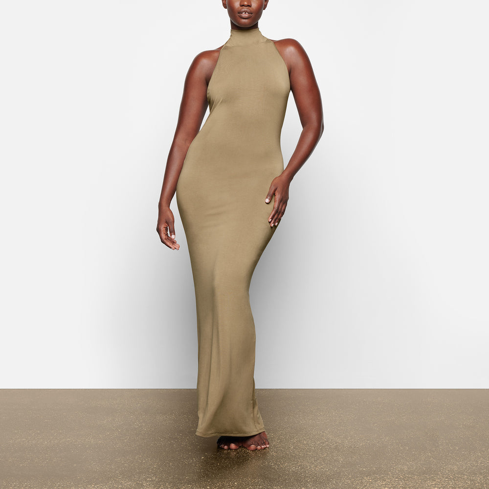 Skims SMOOTH LOUNGE LOW BACK HALTER Jurk Khaki | 93YZSWCQK