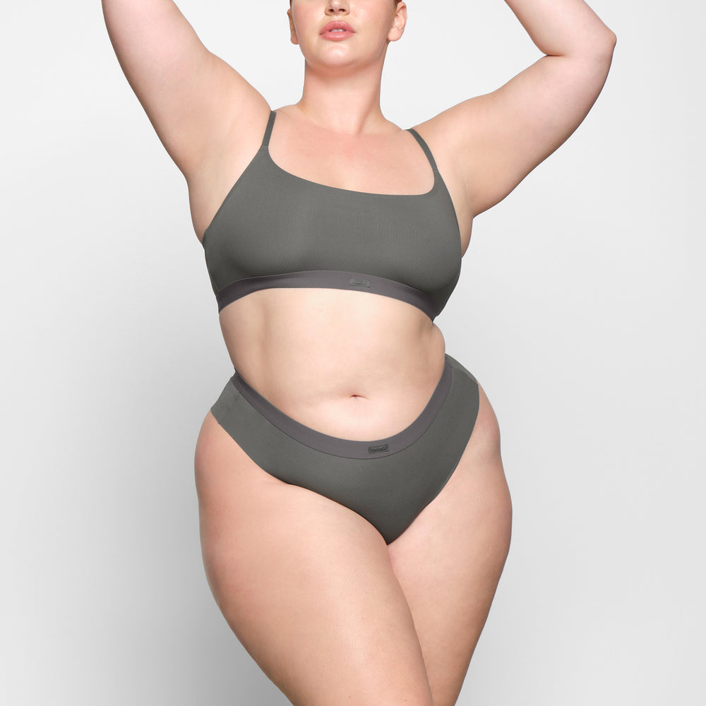 Skims SMOOTH RIB Thong Diepgrijs | 73BFNXGOZ