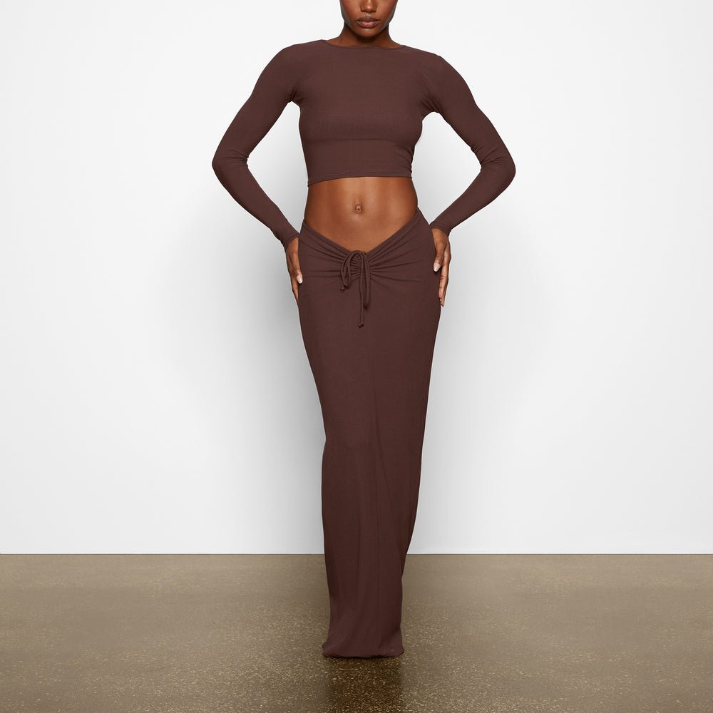 Skims SOFT LOUNGE LONG SLEEVE CROP TOP T-shirt Chocola | 56NCPOSDW