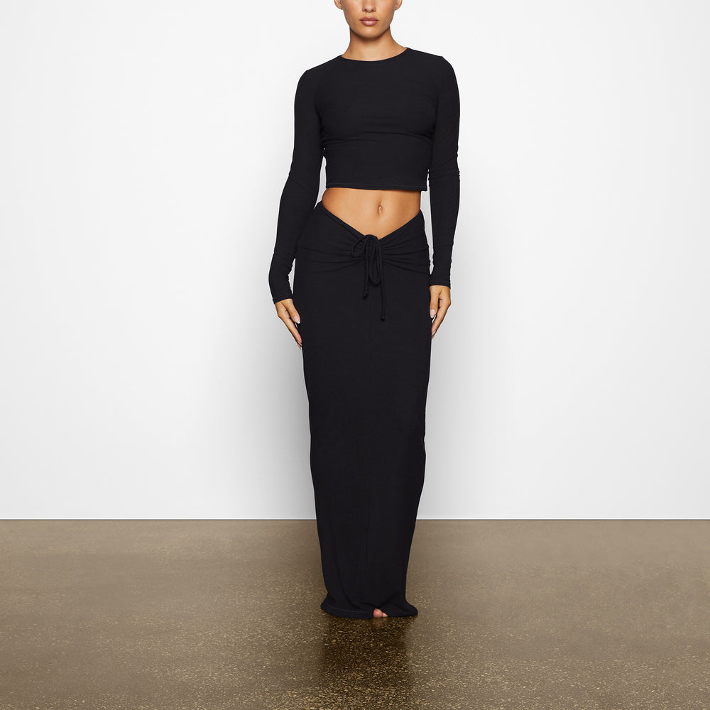 Skims SOFT LOUNGE LONG SLEEVE CROP TOP T-shirt Zwart | 61DSVZWUX