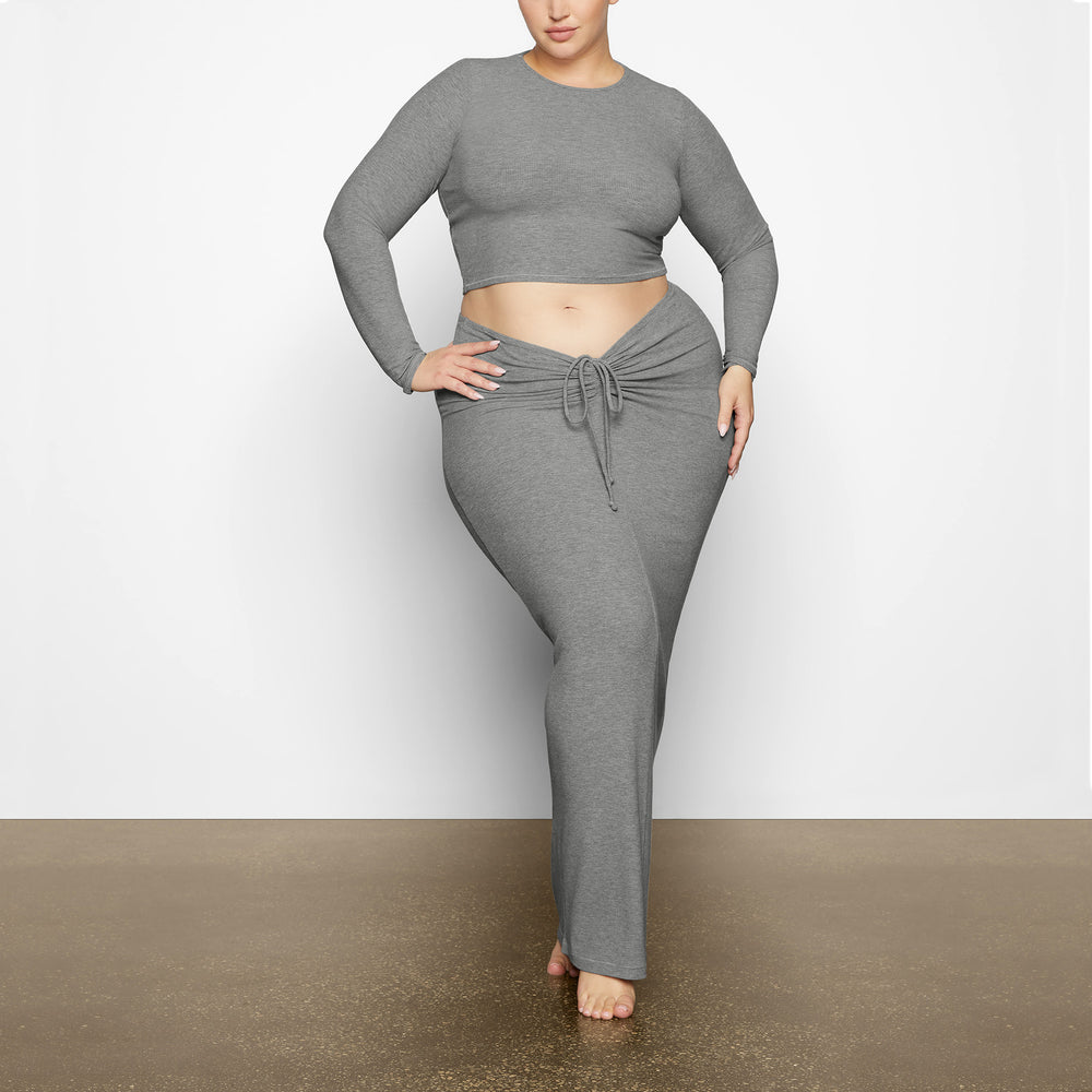 Skims SOFT LOUNGE LONG SLEEVE CROP TOP T-shirt Grijs | 91DSHCNYR