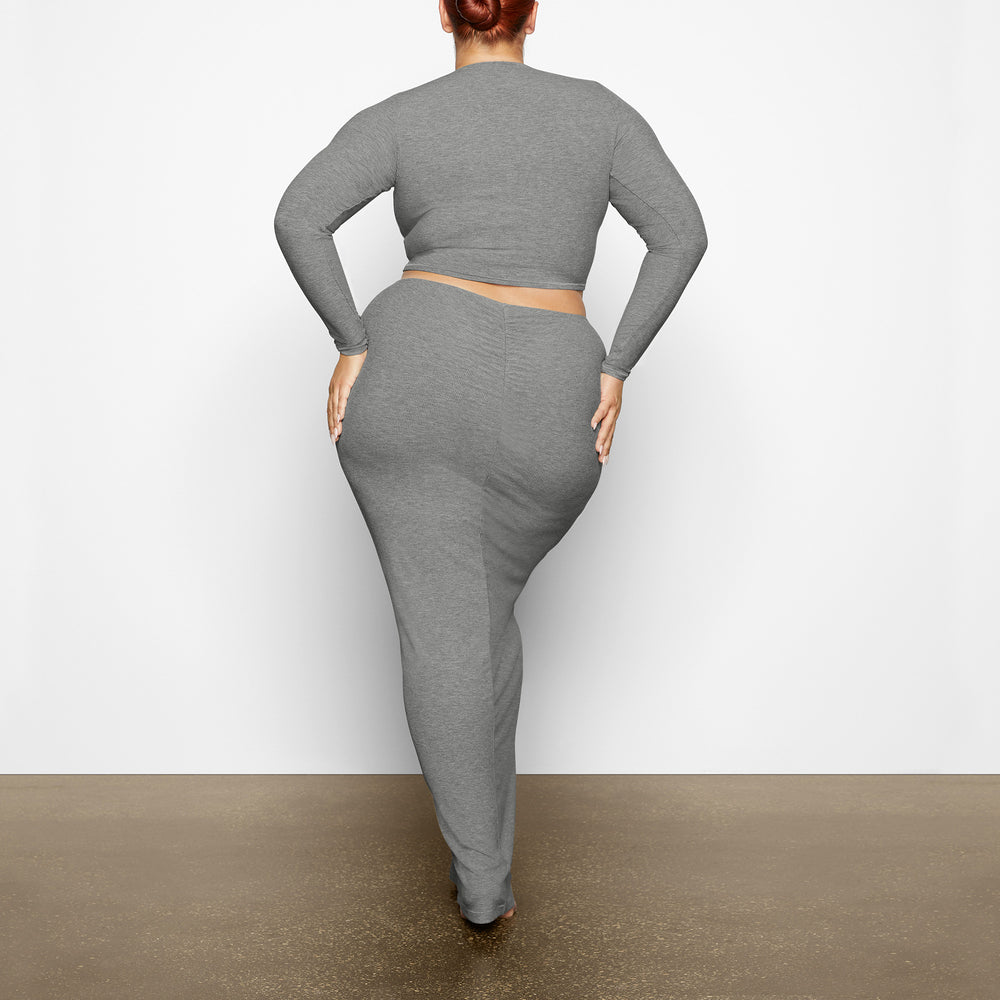 Skims SOFT LOUNGE LONG SLEEVE CROP TOP T-shirt Grijs | 91DSHCNYR