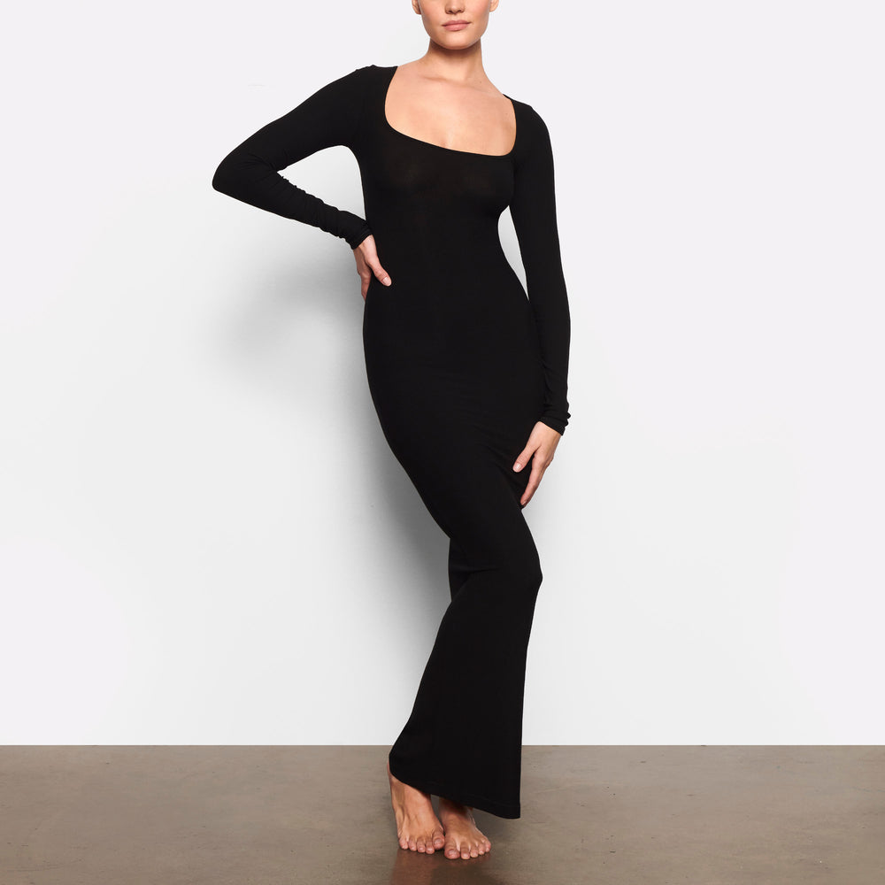 Skims SOFT LOUNGE LONG SLEEVE Jurk Zwart | 62PKCYAIZ