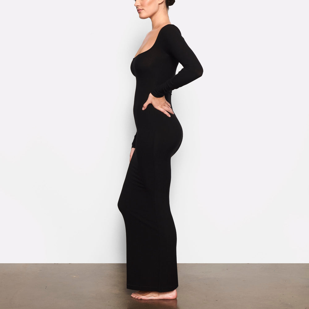 Skims SOFT LOUNGE LONG SLEEVE Jurk Zwart | 62PKCYAIZ