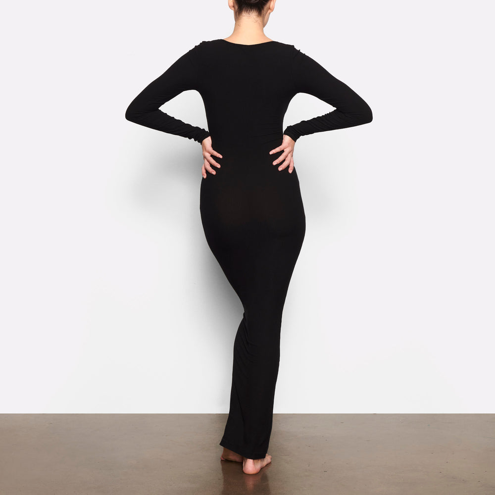 Skims SOFT LOUNGE LONG SLEEVE Jurk Zwart | 62PKCYAIZ