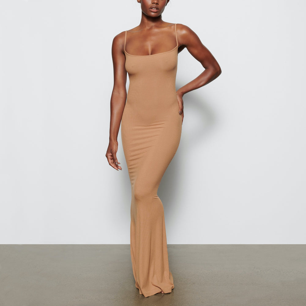 Skims SOFT LOUNGE LONG SLIP Jurk Bruin | 51TSKORVM
