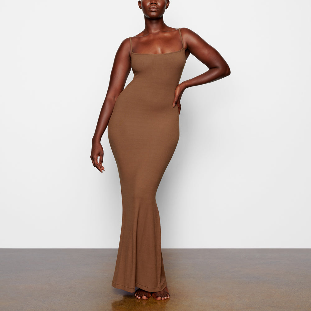 Skims SOFT LOUNGE LONG SLIP Jurk Khaki | 63CLFDJVH