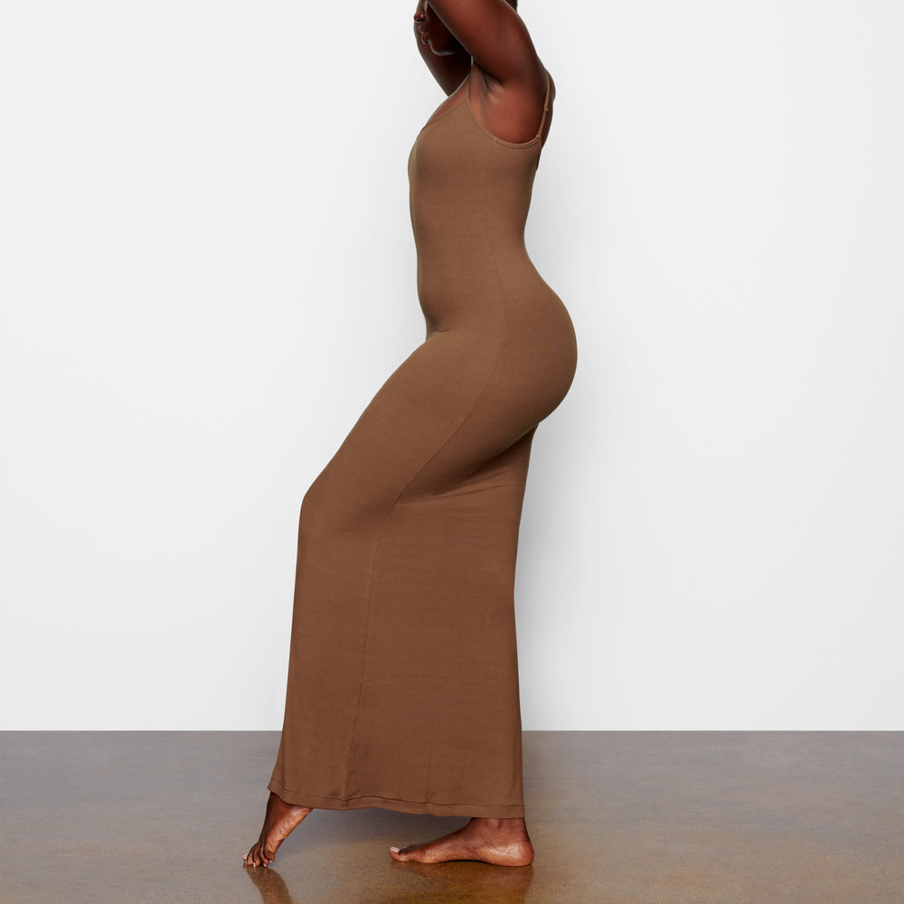 Skims SOFT LOUNGE LONG SLIP Jurk Khaki | 63CLFDJVH