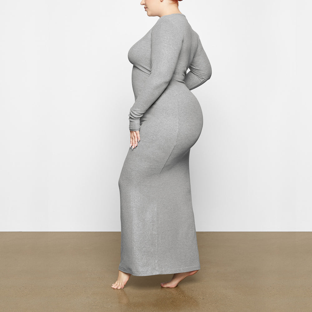 Skims SOFT LOUNGE SHIMMER CREW NECK LONG Jurk Grijs | 58JQPIKLH