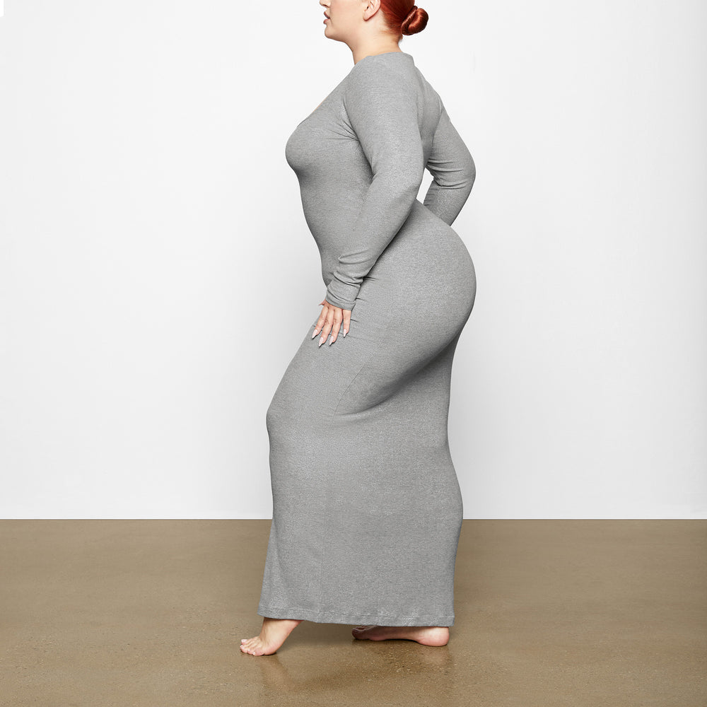 Skims SOFT LOUNGE SHIMMER LONG SLEEVE Jurk Grijs | 06FUAWVYB
