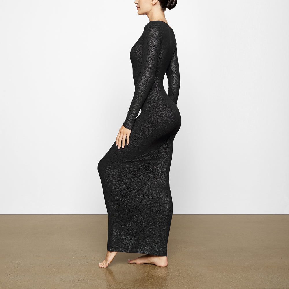 Skims SOFT LOUNGE SHIMMER LONG SLEEVE Jurk Zwart | 12TIEPGXB
