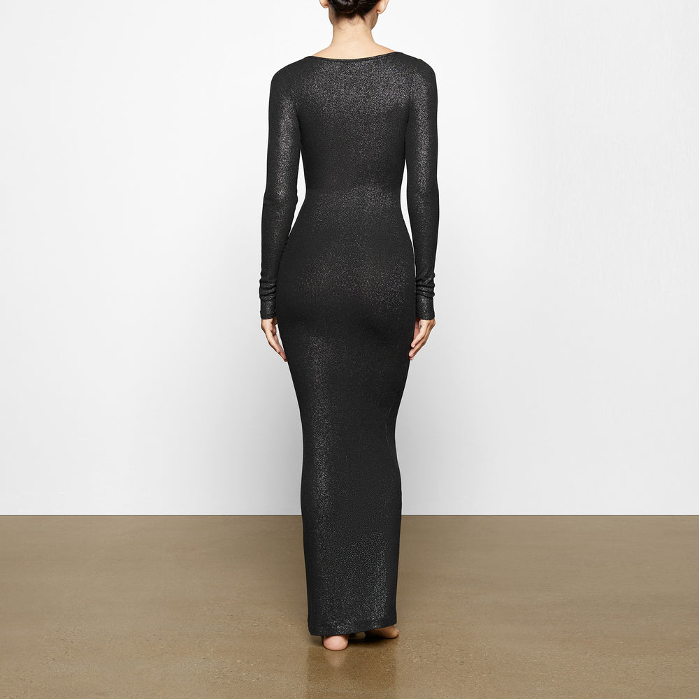 Skims SOFT LOUNGE SHIMMER LONG SLEEVE Jurk Zwart | 12TIEPGXB