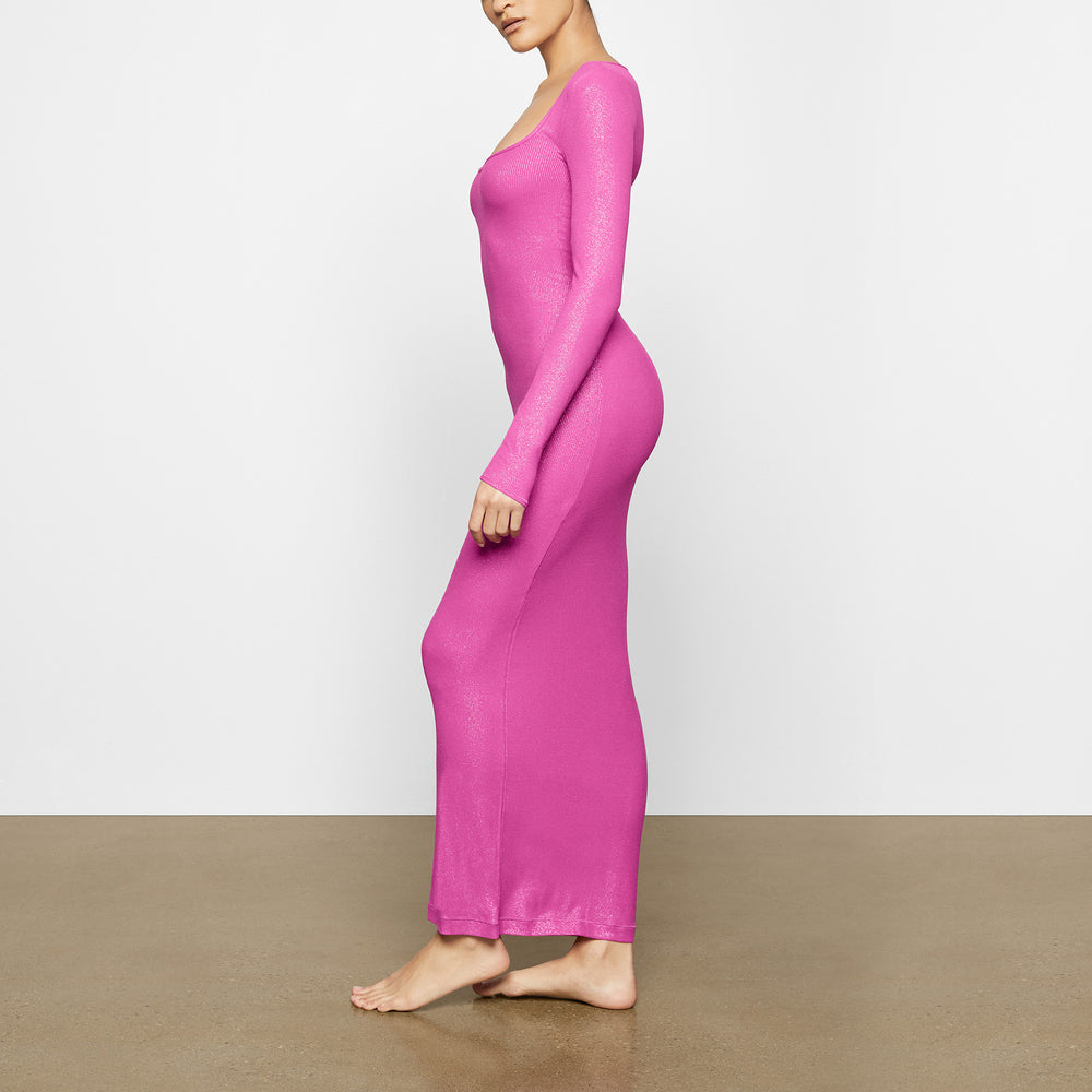 Skims SOFT LOUNGE SHIMMER LONG SLEEVE Jurk Fuchsie | 42ODYAHFU
