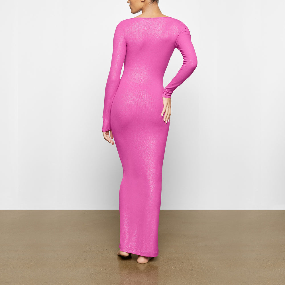 Skims SOFT LOUNGE SHIMMER LONG SLEEVE Jurk Fuchsie | 42ODYAHFU