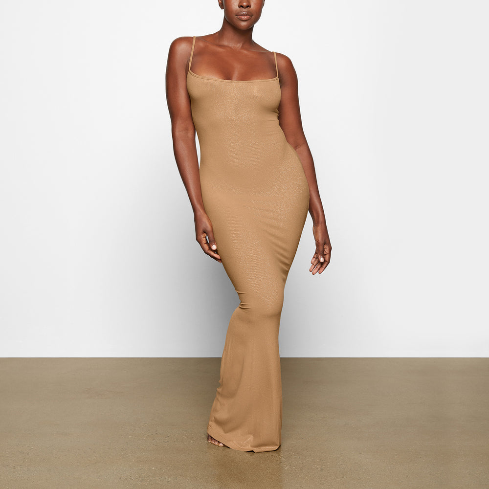 Skims SOFT LOUNGE SHIMMER LONG SLIP Jurk Bruin | 08SCUVQDP