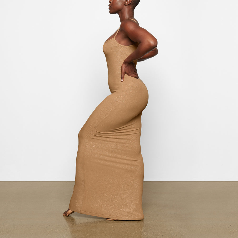 Skims SOFT LOUNGE SHIMMER LONG SLIP Jurk Bruin | 08SCUVQDP