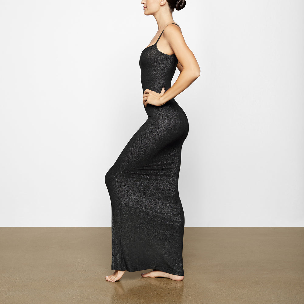 Skims SOFT LOUNGE SHIMMER LONG SLIP Jurk Zwart | 17LZNPJIF