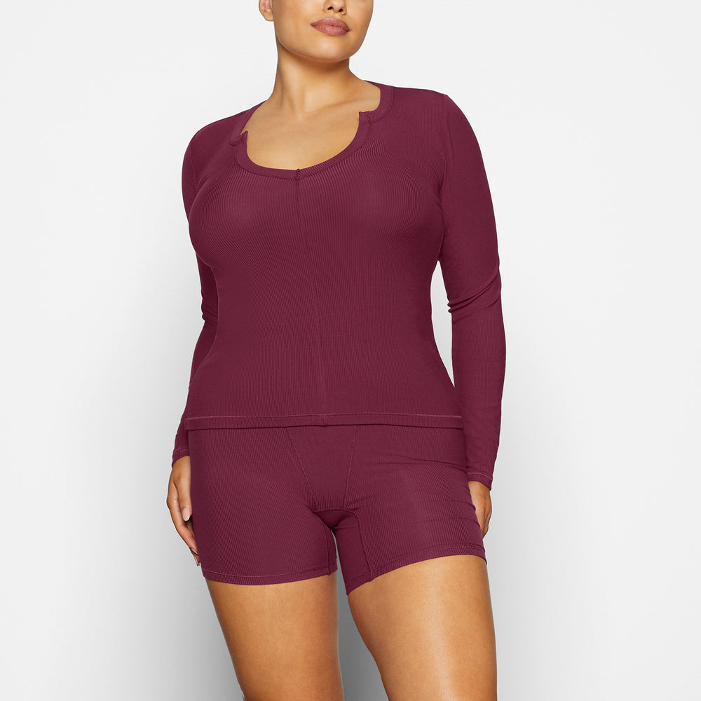 Skims SOFT LOUNGE SPLIT NECK LONG SLEEVE T-shirt Paars | 18XVQBYZU