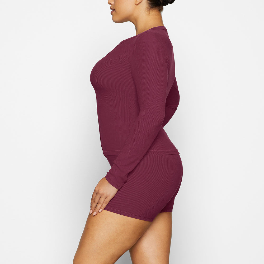 Skims SOFT LOUNGE SPLIT NECK LONG SLEEVE T-shirt Paars | 18XVQBYZU