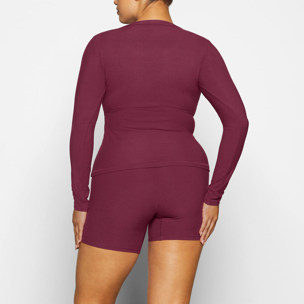 Skims SOFT LOUNGE SPLIT NECK LONG SLEEVE T-shirt Paars | 18XVQBYZU