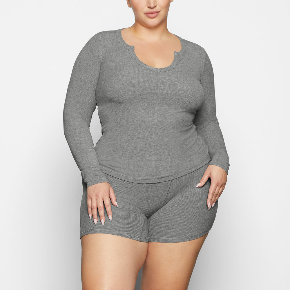 Skims SOFT LOUNGE SPLIT NECK LONG SLEEVE T-shirt Grijs | 90CIXZJHW