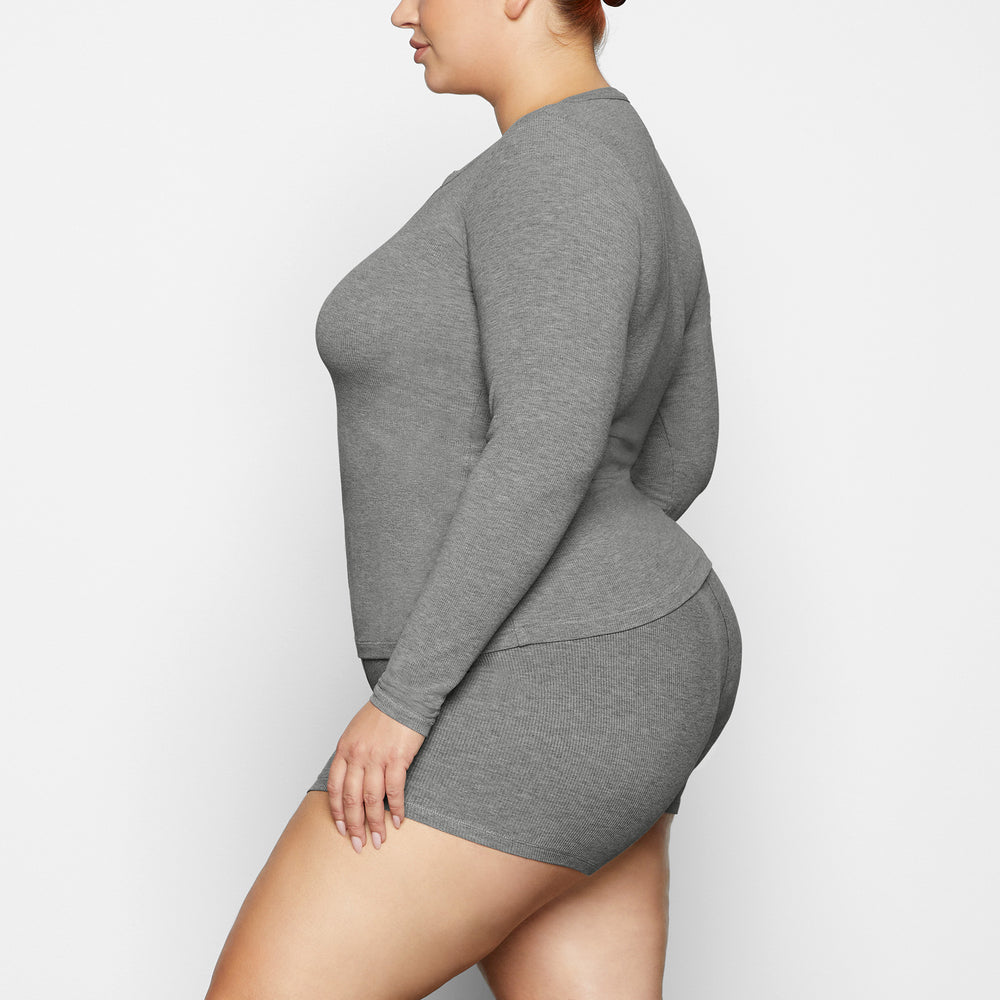 Skims SOFT LOUNGE SPLIT NECK LONG SLEEVE T-shirt Grijs | 90CIXZJHW