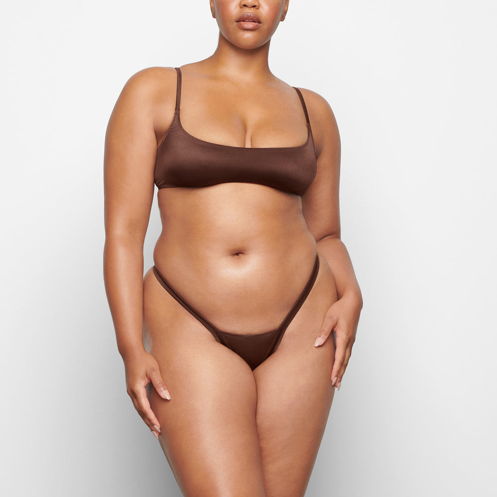 Skims STRETCH SATIN BUTTERFLY Thong Chocola | 74LQPEHTS