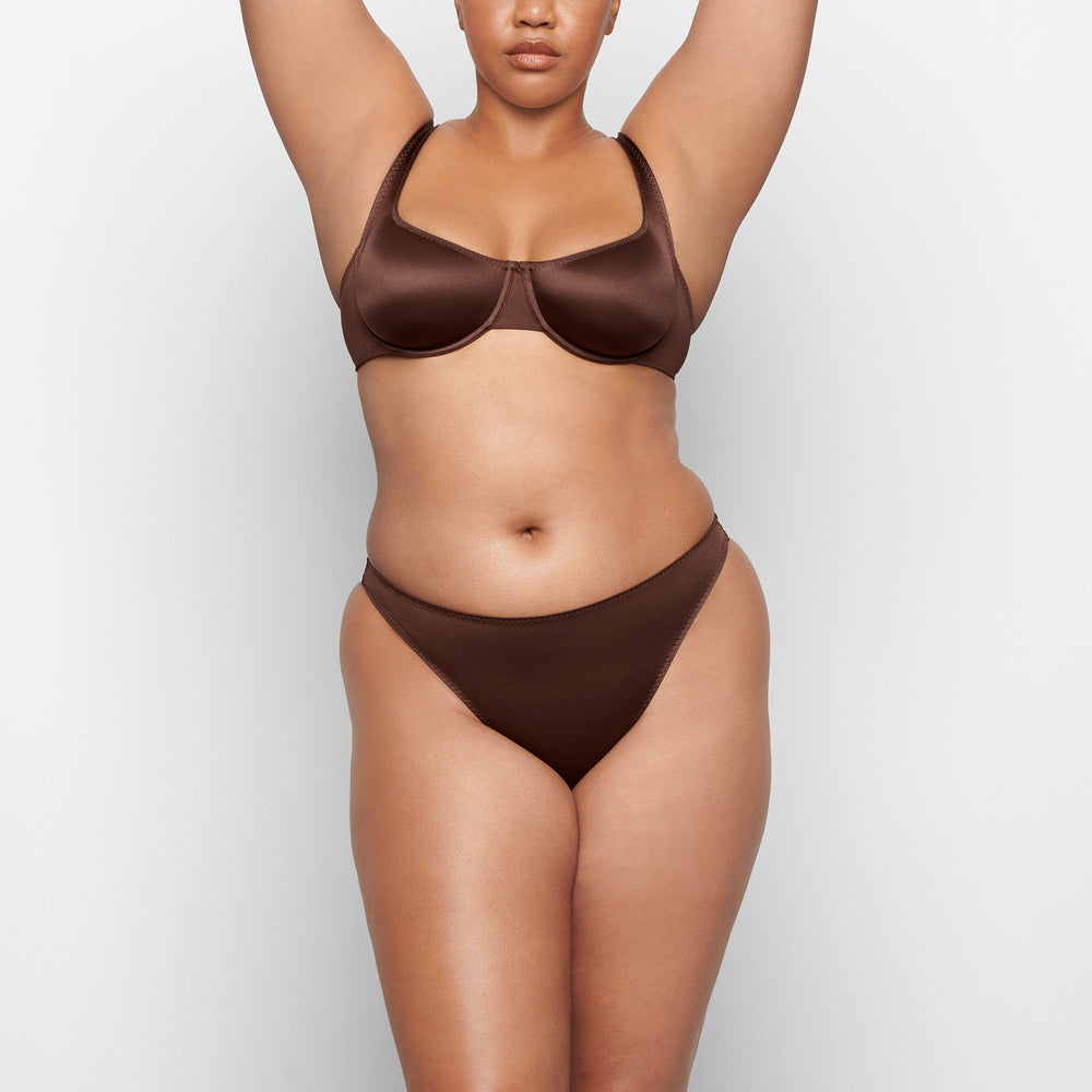 Skims STRETCH SATIN HIGH LEG Bikini Chocola | 67XLKMZYG