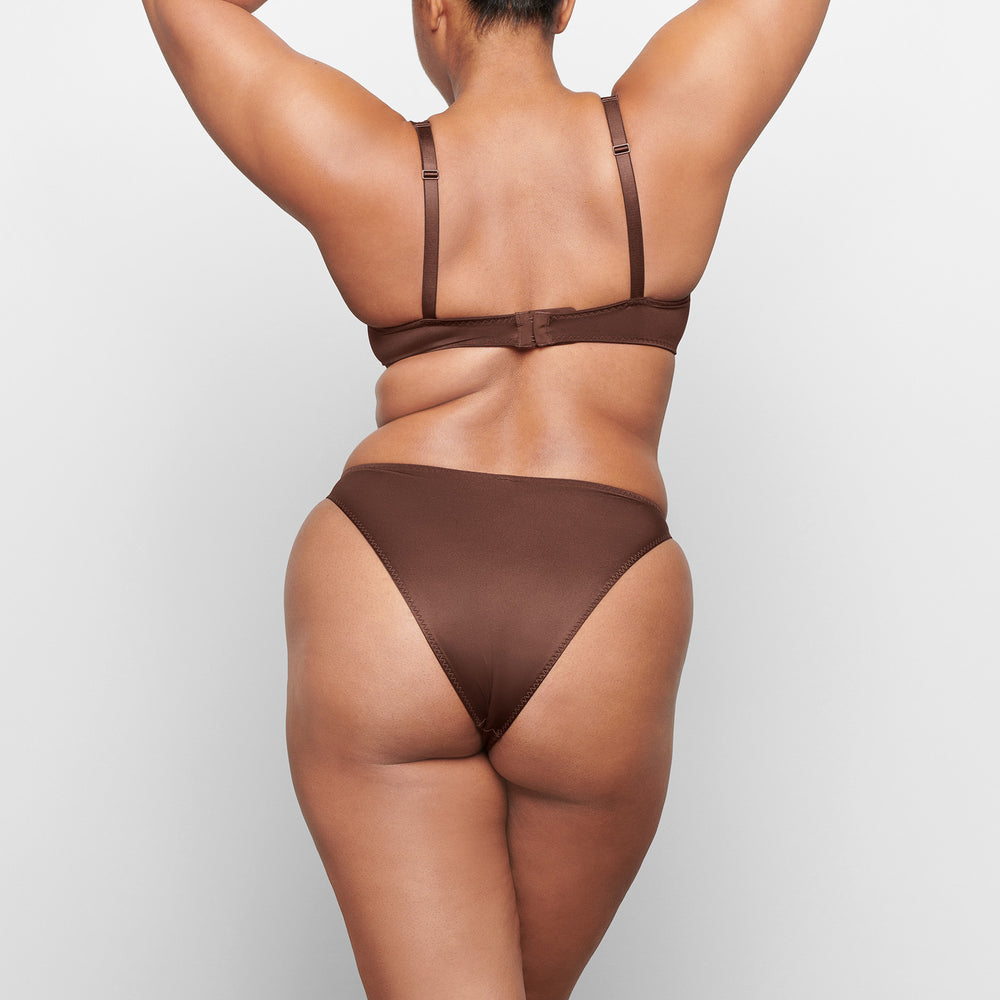 Skims STRETCH SATIN HIGH LEG Bikini Chocola | 67XLKMZYG