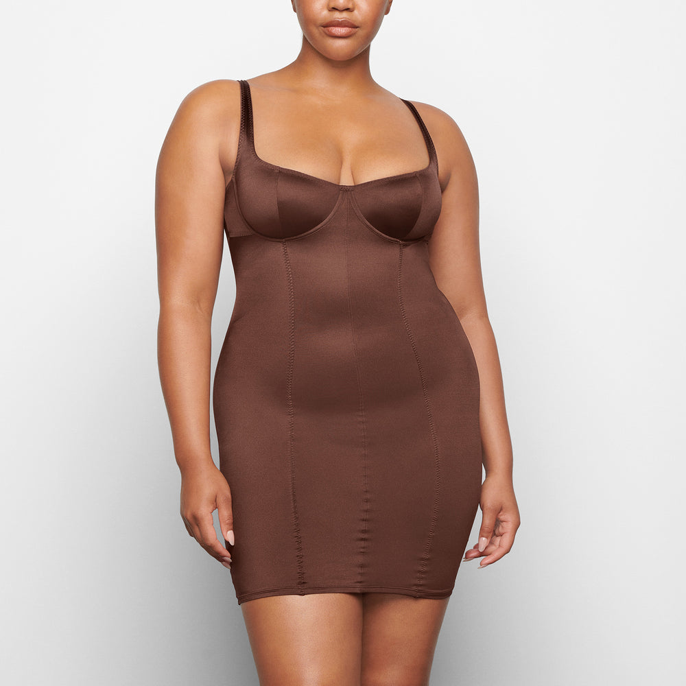 Skims STRETCH SATIN Jurk Chocola | 65DGENQYB