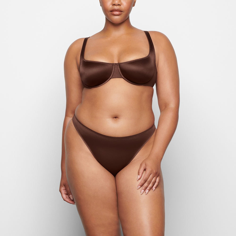 Skims STRETCH SATIN SCOOP Underwire Bra Chocola | 21OJWDNUC