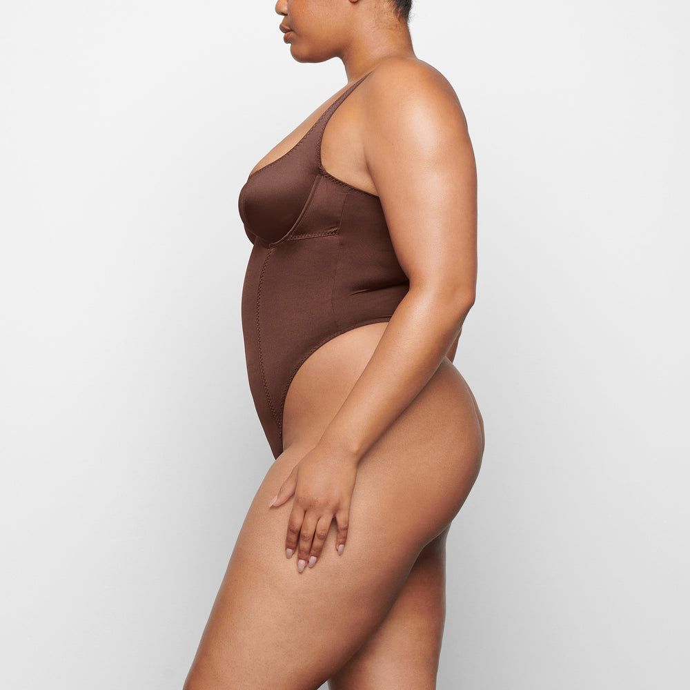 Skims STRETCH SATIN Stretch Satin Bodysuit Chocola | 14LGRQCTH