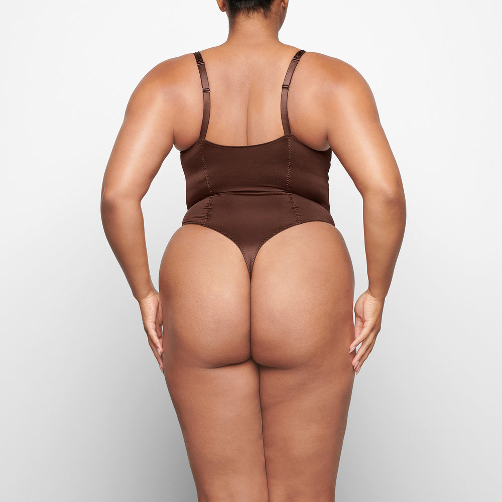Skims STRETCH SATIN Stretch Satin Bodysuit Chocola | 14LGRQCTH